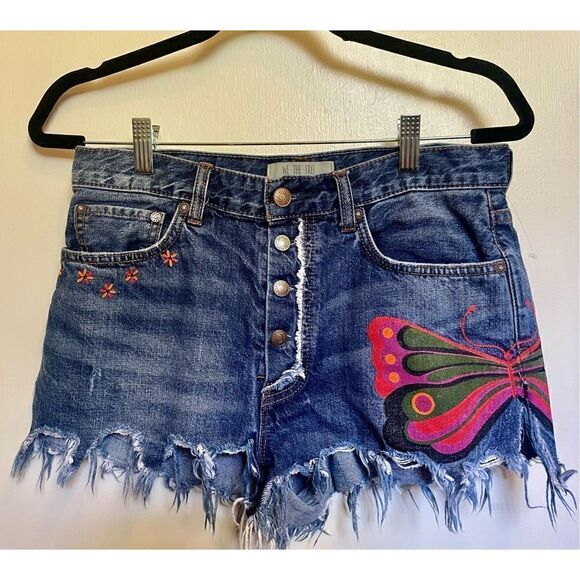 Free People Fields of Sun Boulder Beach Butterfly Frayed Denim Short 27 - Picture 6 of 16